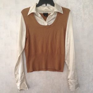 Silky faux two piece blouse